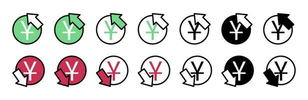 Yuan coin grow. A set of various up arrows vector