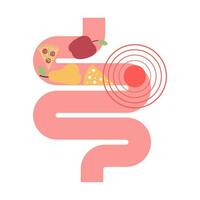 Character with food allergy. Problem with stomach. Hypersensitivity to components of the food vector