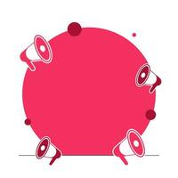 Blank Red Huge Round Shape Sticker and Megaphone Shouting with Volume Icon Design business. Empty copy space text for Ad website promotion isolated. Banner template. vector