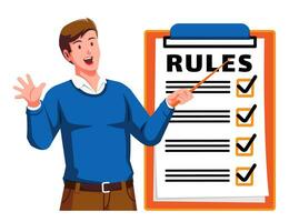 a Man holding a Clipboard with Rules and Checklist vector