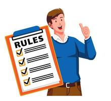 a Man holding a Clipboard with Rules and Checklist vector