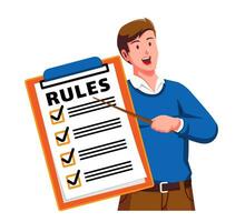 a Man holding a Clipboard with Rules and Checklist vector