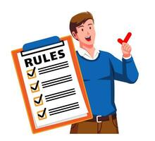 a Man holding a Clipboard with Rules and Checklist vector