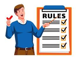 a Man holding a Clipboard with Rules and Checklist vector