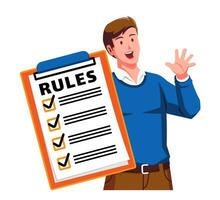 a Man holding a Clipboard with Rules and Checklist vector