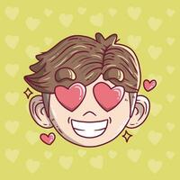 Boy falling in love vector cartoon illustration. Hand drawn vector illustration.