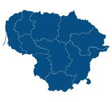 Lithuania map. Map of Lithuania in administrative regions in blue color vector