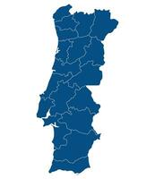 Portugal map. Map of Portugal in administrative provinces in blue color vector