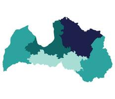 Latvia map. Map of Latvia divided into five main regions vector