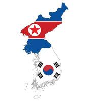 North Korea and South Korea map with national flag. Map of Korea. vector