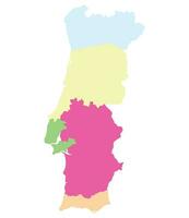 Portugal map. Map of Portugal in five mains regions vector