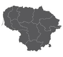 Lithuania map. Map of Lithuania in administrative regions in grey color vector