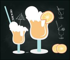 Cocktail on black background for celebration design. vector