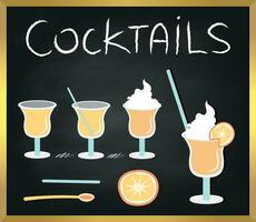 Chalk sketch of cocktails on black background vector