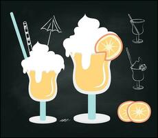 Cocktail on black background for celebration design. vector