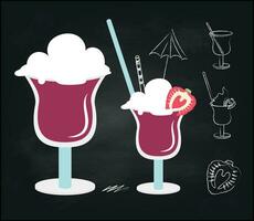 Chalk sketch of cocktails on black background vector