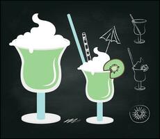 Chalk sketch of cocktails on black background vector