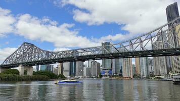 Brisbane, Queensland, Australia, - 6 January 2023 - The Story Bridge is a heritage-listed steel cantilever bridge spanning the Brisbane River with Skyscraper cityscape view. photo