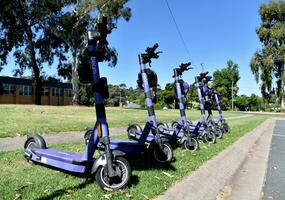 Albury, New South Wales, Australia - 17 Dec 2023 - Beam urban mobility with shared e-scooters sustainable transportation. photo