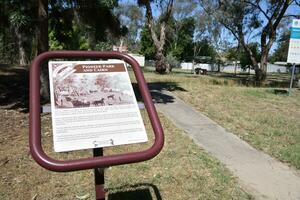 Jindera, New South Wales, Australia - 17 Dec 2023 - Jindera, New South Wales, Australia - 17 Dec 2023 - Information signboard for touristPioneer Park Jindera stands the Pioneer Cairn. photo