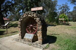 Jindera, New South Wales, Australia - 17 Dec 2023 - Pioneer Park Jindera stands the Pioneer Cairn, a monument to the original settlers of the area and their journey to Jindera. photo
