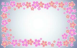 Spring vector background with pink flowers around the edges. Frame of apple flowers. Background for postcard, invitation, congratulation and banner.