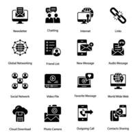 Media Networking Glyph Icons Set vector