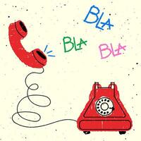 Old telephone in scribble style. Vector illustration of naive art with scuff marks.