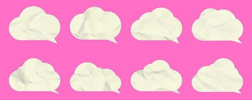 Set of simple clouds with paper texture for retro collages. A collection of elements with a halftone effect for announcements and comments. vector