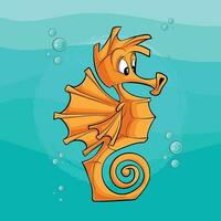 Illustration of a Hand-Drawn Seahorse in Water with a Bubbly Background vector