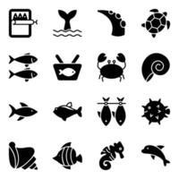 paquete de agua dulce Mariscos icono vectores