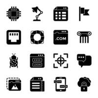 paquete de iconos sólidos de diseño de sitios web vector