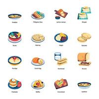 Set of Savoury and Sweet Cuisines Flat Icons vector