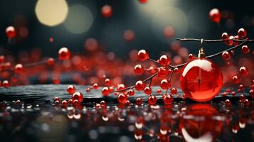 A red and black background with red balls, Happy new year background photo