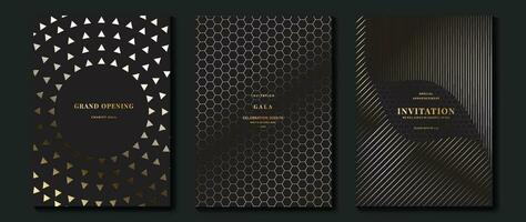 Luxury invitation card background vector. Golden elegant geometric shape, gold line gradient on dark background. Premium design illustration for gala card, grand opening, party invitation. vector