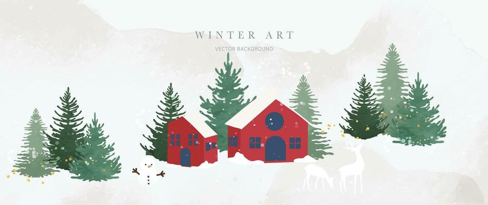 Winter background vector. Hand painted watercolor drawing for Christmas and Happy New Year season. Background design for invitation, cards, social post, ad, cover, sale banner and invitation.