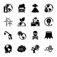 Global Warming Solid Icons Set vector