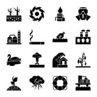 Climate Change Solid Icons Set vector