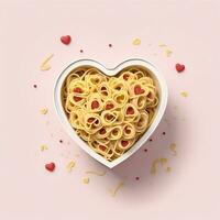 AI generated a 3d heart shaped box with noodles on isolated white background. generated with AI photo