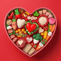 AI generated a 3d heart shaped vegetables on isolated red background. generated with AI photo