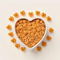 AI generated a 3d heart shaped cookies with pasta n isolated white background. generated with AI photo