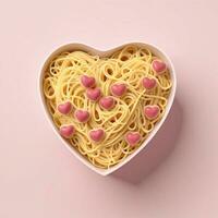 AI generated a 3d heart shaped box with noodles on isolated white background. generated with AI photo