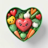 ai generado un 3d corazón conformado vegetales en aislado blanco antecedentes. generado con ai foto