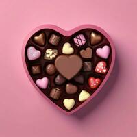 AI generated a 3d heart shaped box with chocolates on isolated pink background. generated with AI photo