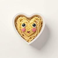 AI generated a 3d heart shaped box with noodles on isolated white background. generated with AI photo