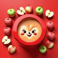 AI generated 3d heart shaped box of assorted Apple Cider Fondue on red background photo