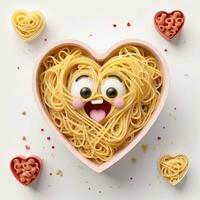 AI generated a 3d heart shaped box with noodles on isolated white background. generated with AI photo