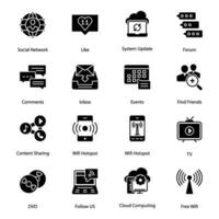 Social Networking Glyph Icons Set vector