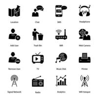 Social Media and Networking Glyph Icons vector