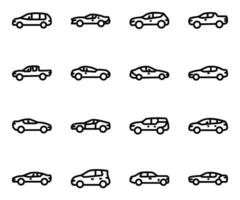 Pack of Types of Motor Cars Icons vector